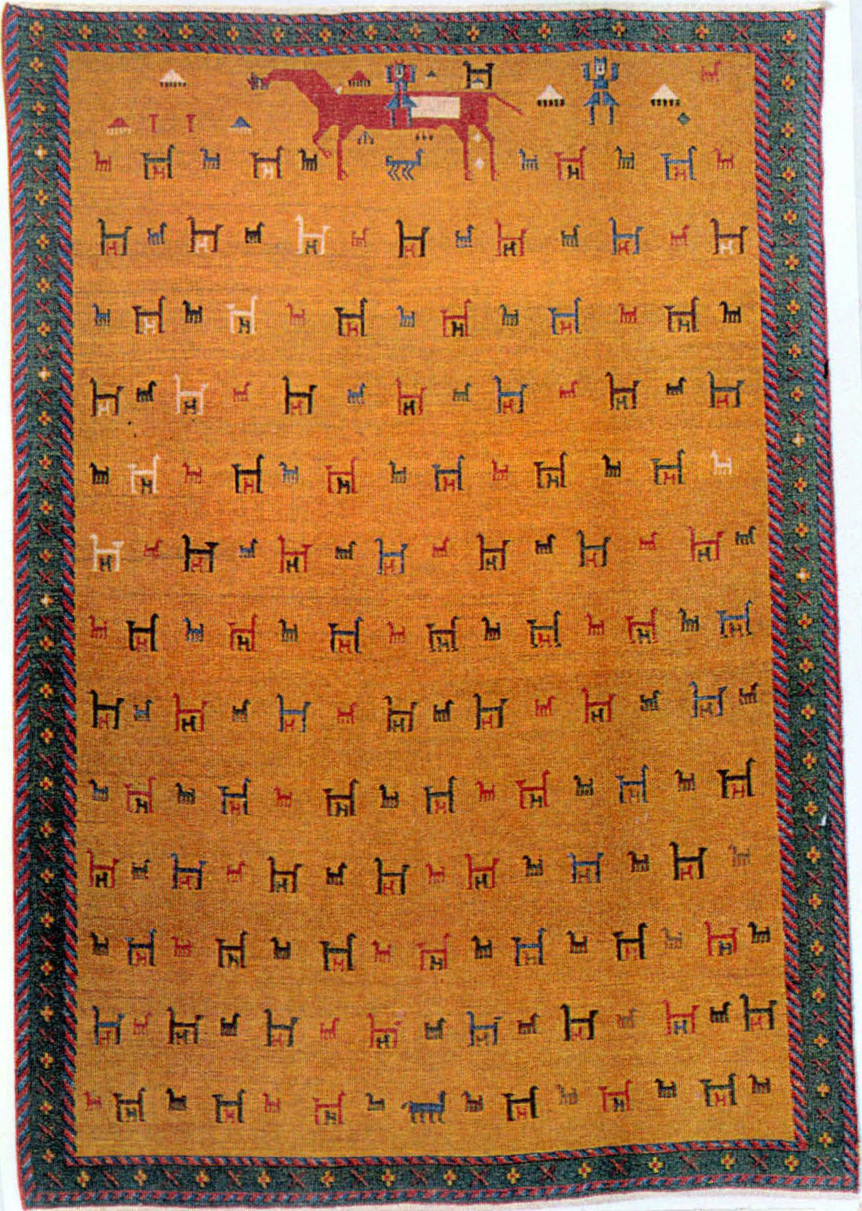 19世纪带有深色碎花边纹样的波斯地毯